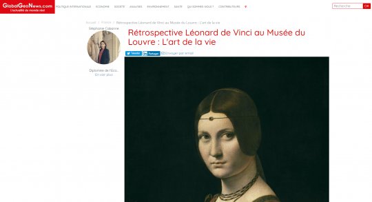 GlobalGeoNews / Rétrospective Léonard de Vinci au Musée du Louvre : L'art de la vie